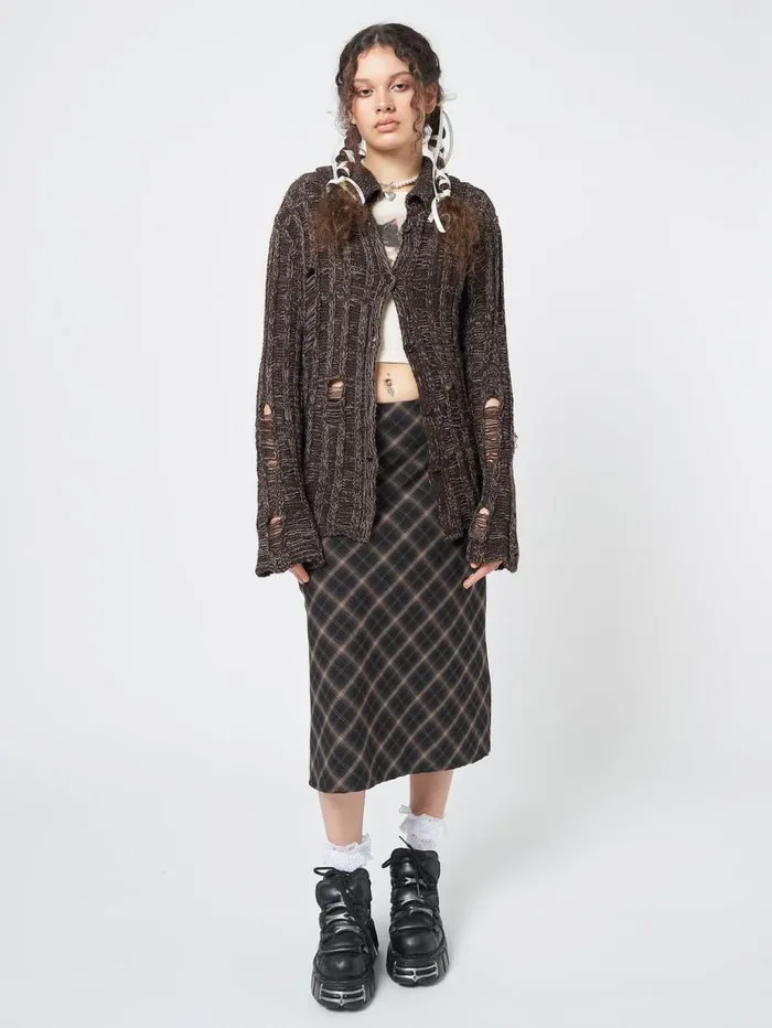 Gem Brown Distressed Knit Cardigan Women Minga London Knitwear