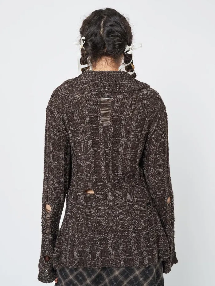 Gem Brown Distressed Knit Cardigan Women Minga London Knitwear