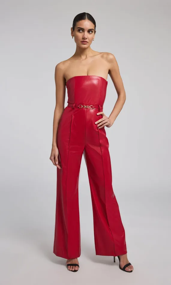 Generation Love Clothing Jumpsuits and Rompers Cristelle Vegan Leather Jumpsuit Ruby 8211 Women