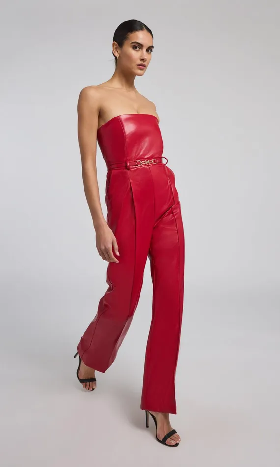 Generation Love Clothing Jumpsuits and Rompers Cristelle Vegan Leather Jumpsuit Ruby 8211 Women