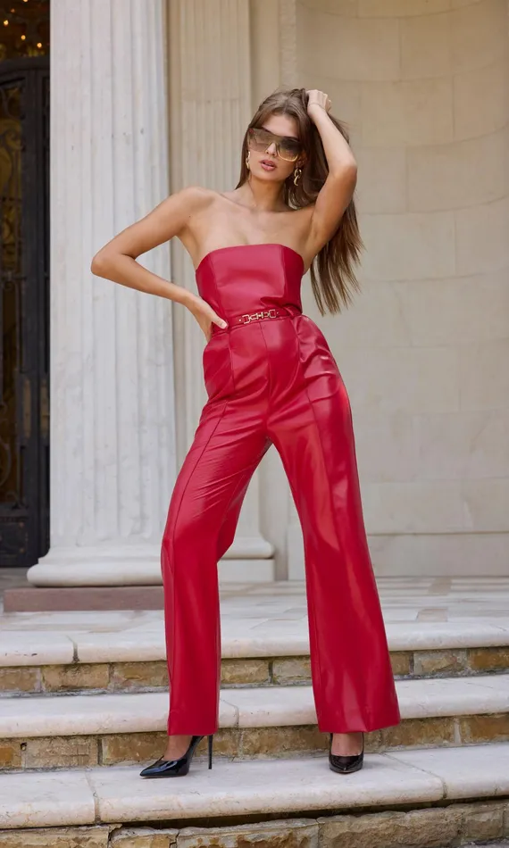 Generation Love Clothing Jumpsuits and Rompers Cristelle Vegan Leather Jumpsuit Ruby 8211 Women