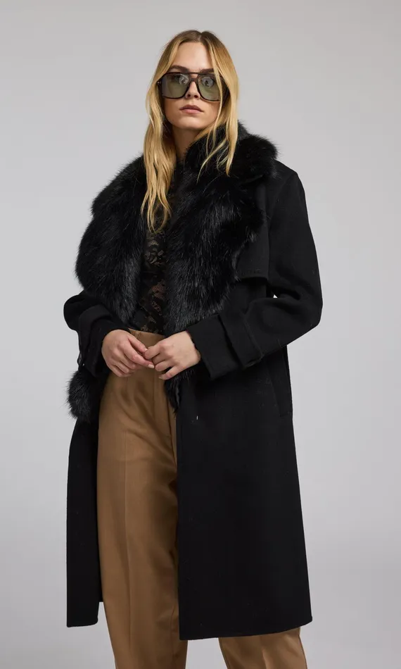 Generation Love Clothing Outerwear Annakin Faux Fur Collar Wool Coat Black 8211 Women