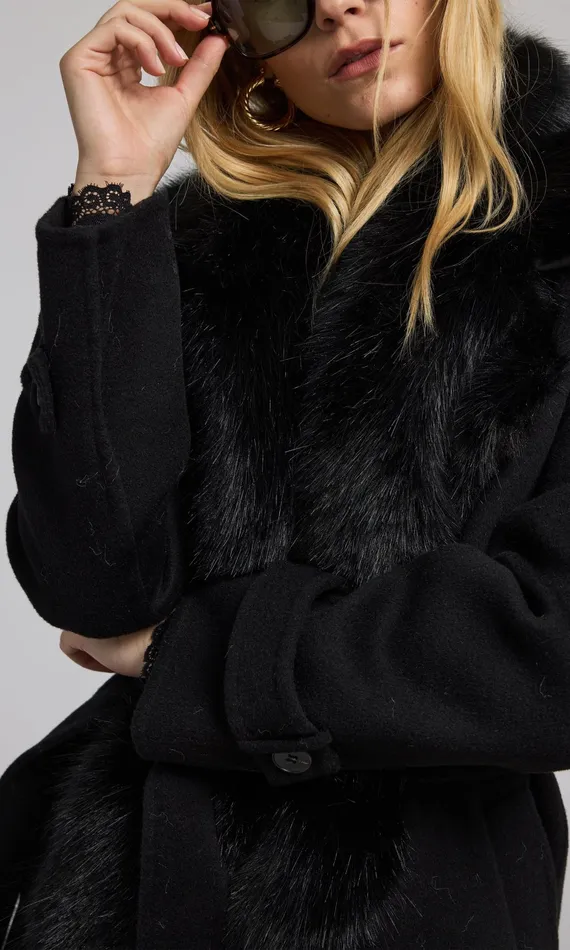 Generation Love Clothing Outerwear Annakin Faux Fur Collar Wool Coat Black 8211 Women
