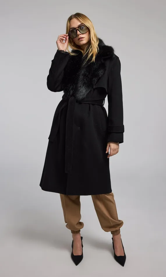 Generation Love Clothing Outerwear Annakin Faux Fur Collar Wool Coat Black 8211 Women