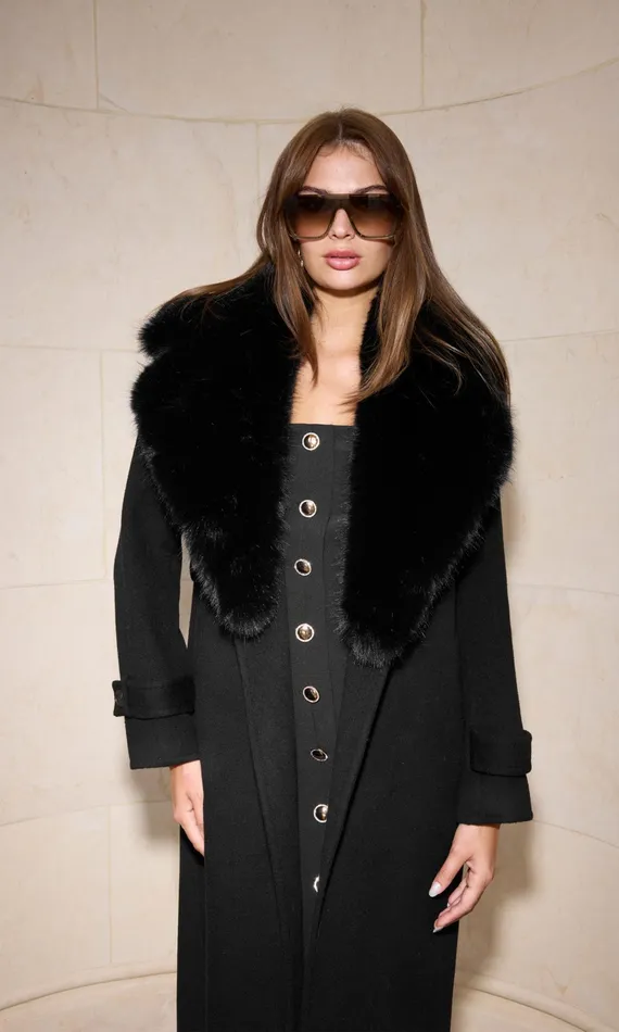 Generation Love Clothing Outerwear Annakin Faux Fur Collar Wool Coat Black 8211 Women