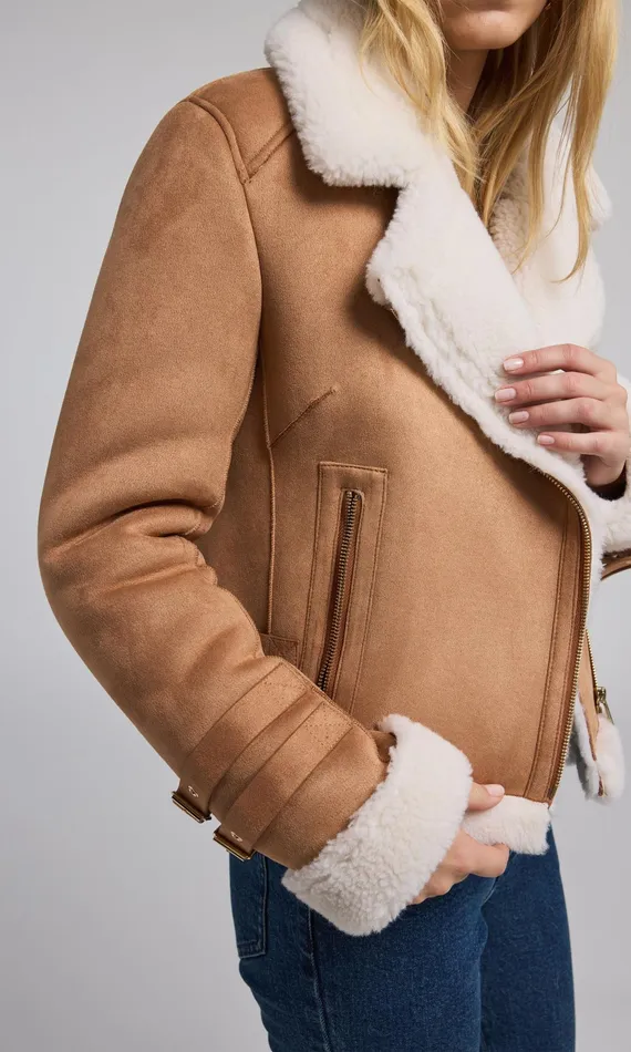 Generation Love Clothing Outerwear Dion Vegan Suede Shearling Moto Jacket Cognacwhite 8211 Women