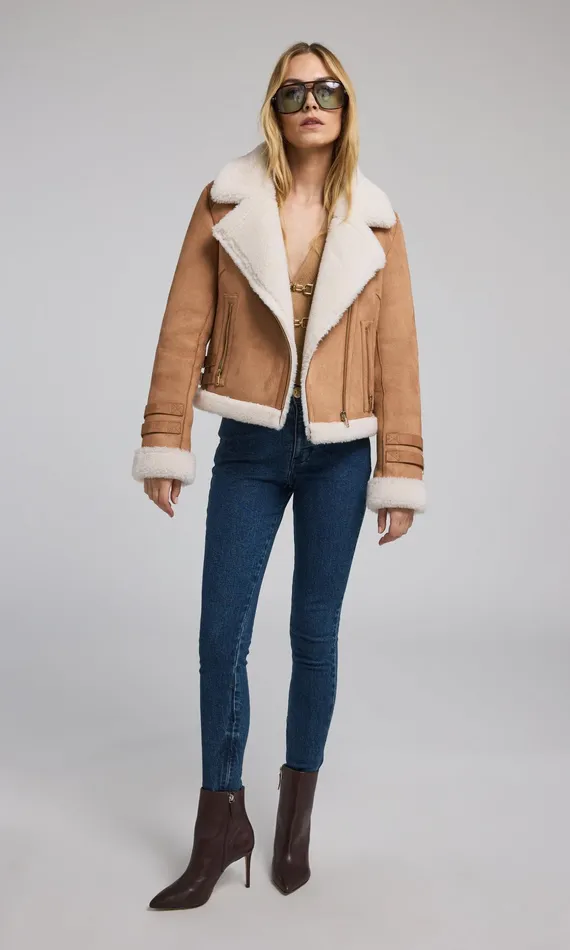 Generation Love Clothing Outerwear Dion Vegan Suede Shearling Moto Jacket Cognacwhite 8211 Women