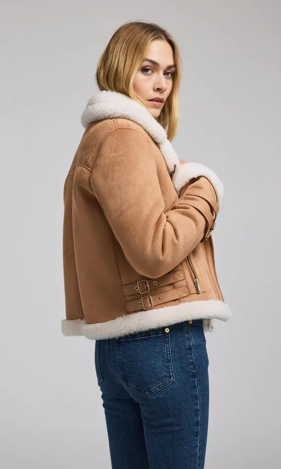 Generation Love Clothing Outerwear Dion Vegan Suede Shearling Moto Jacket Cognacwhite 8211 Women