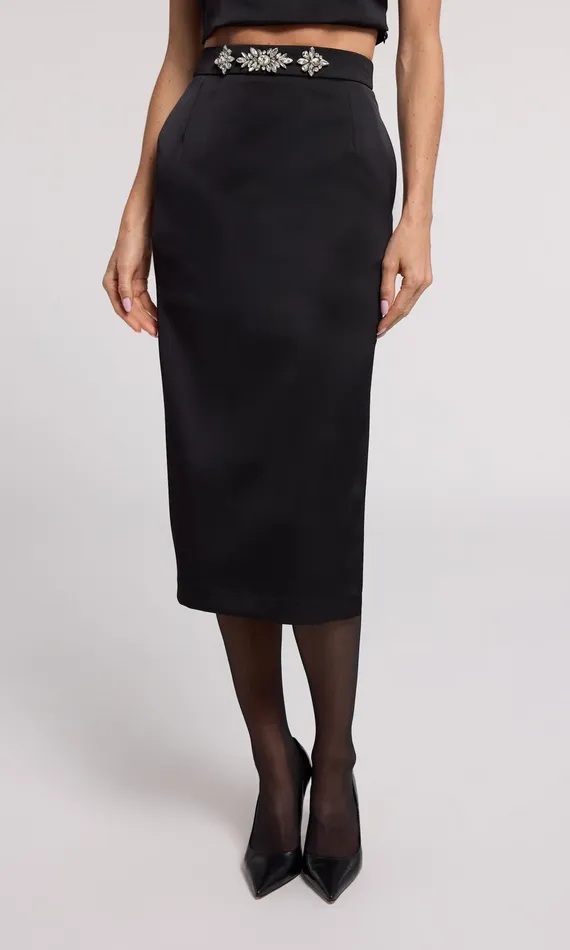 Generation Love Clothing Skirts Kori Crystal Embellished Satin Skirt Blackclear 8211 Women