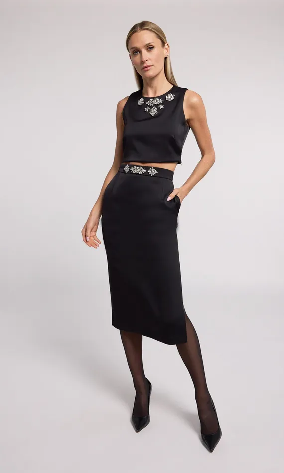 Generation Love Clothing Skirts Kori Crystal Embellished Satin Skirt Blackclear 8211 Women