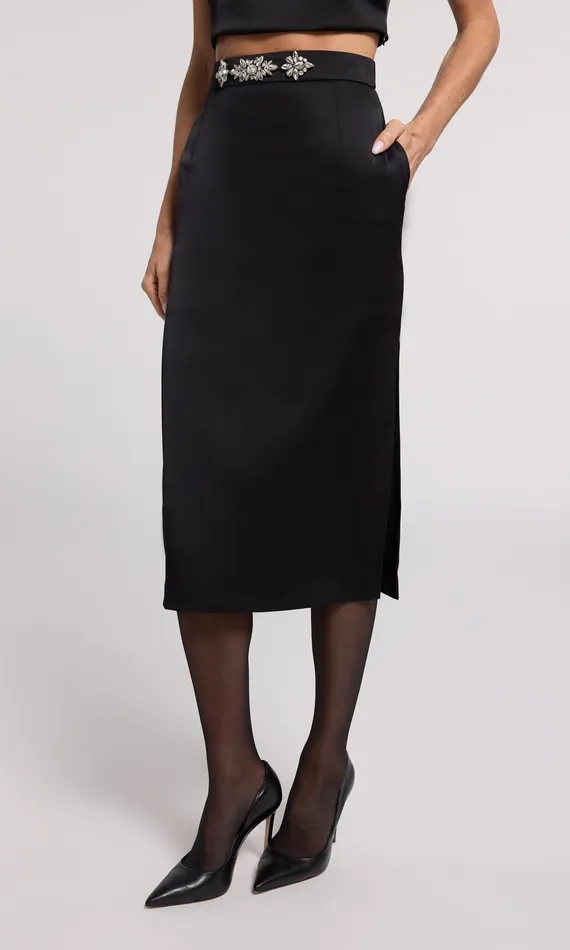 Generation Love Clothing Skirts Kori Crystal Embellished Satin Skirt Blackclear 8211 Women