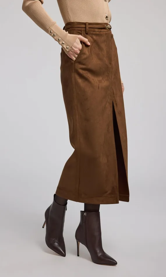Generation Love Clothing Skirts Medina Belted Vegan Suede Skirt Caramel 8211 Women