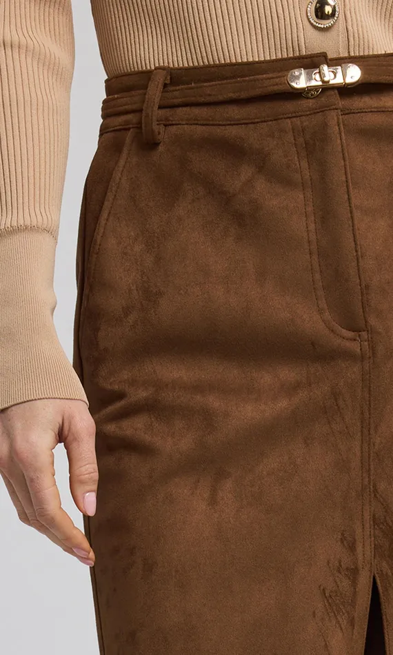 Generation Love Clothing Skirts Medina Belted Vegan Suede Skirt Caramel 8211 Women