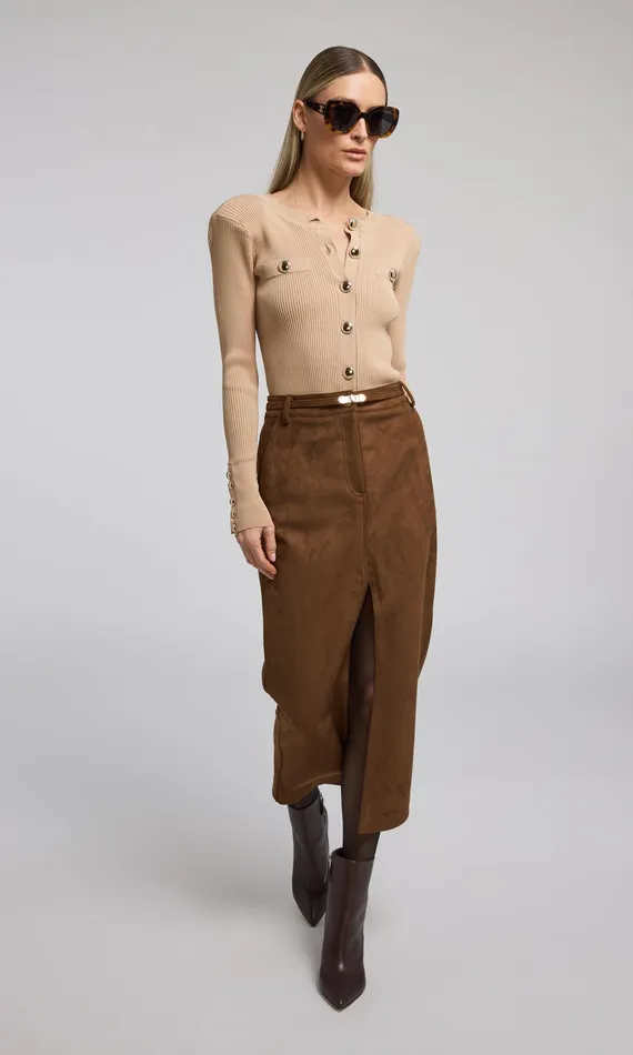 Generation Love Clothing Skirts Medina Belted Vegan Suede Skirt Caramel 8211 Women