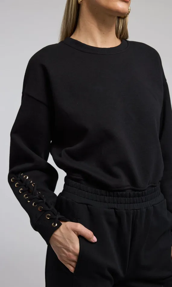 Generation Love Clothing Sweaters and Sweatshirts Marley LaceUp Sweatshirt Black 8211 Women