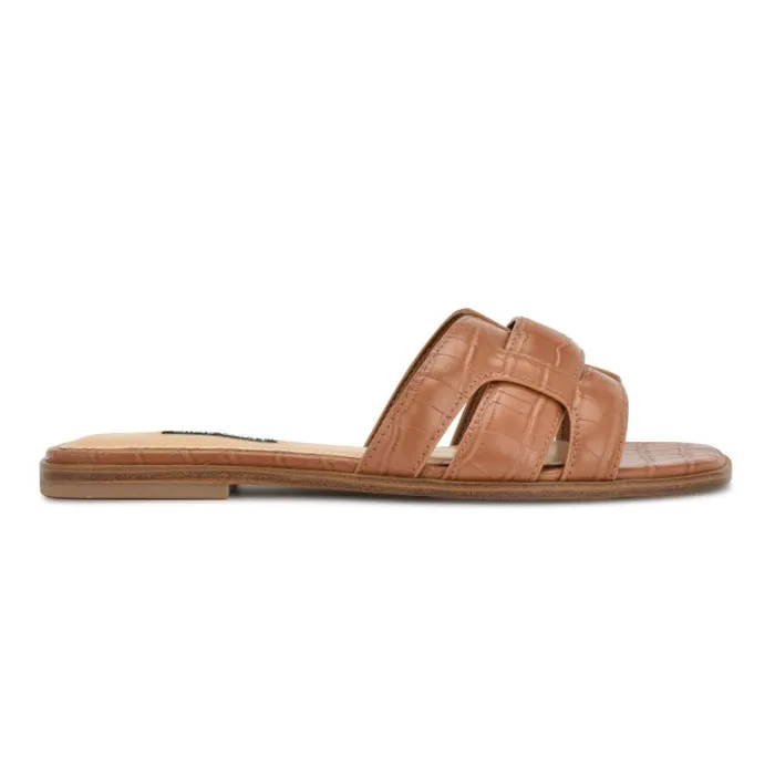 Germani Flat Slide Sandals Brown Women Nine West Sandals