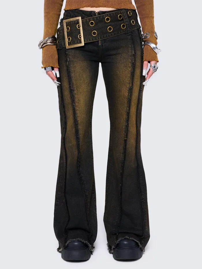 Gia Overdye Belted Flare Jeans Women Minga London Bottoms