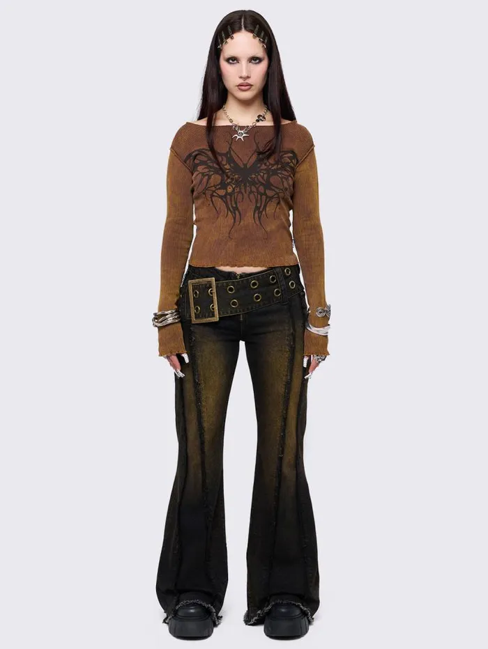 Gia Overdye Belted Flare Jeans Women Minga London Bottoms