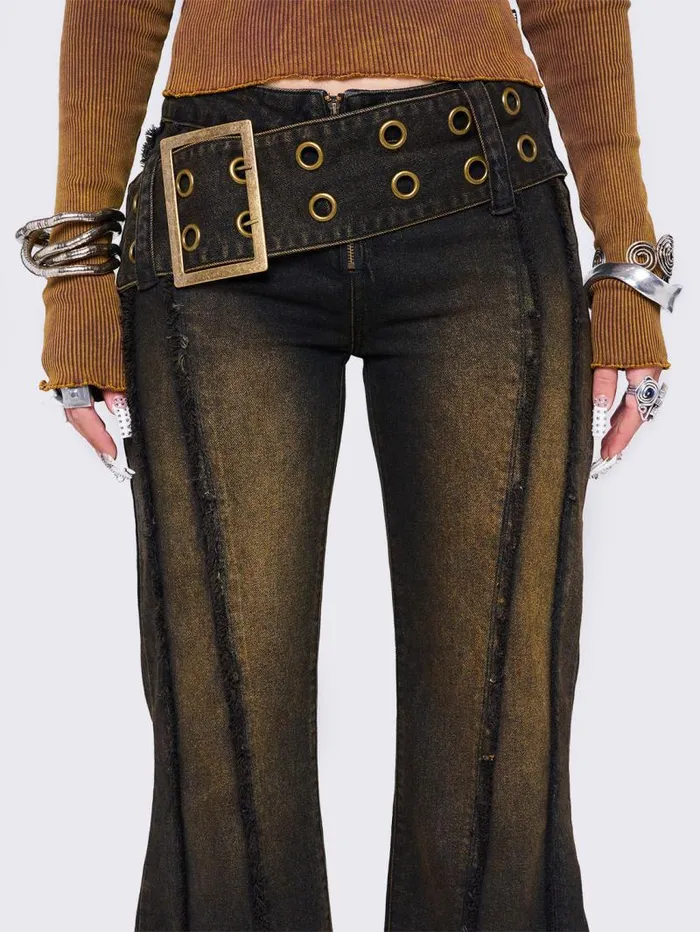 Gia Overdye Belted Flare Jeans Women Minga London Bottoms