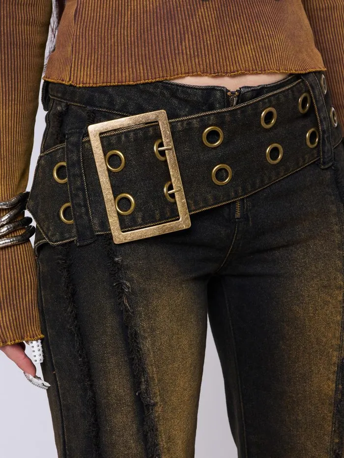 Gia Overdye Belted Flare Jeans Women Minga London Bottoms