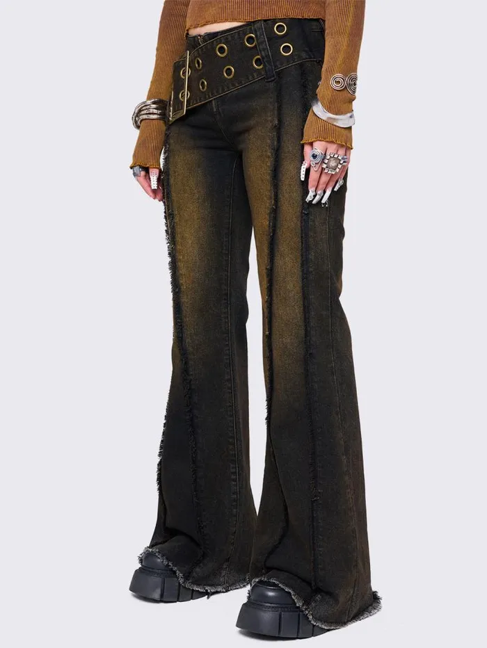 Gia Overdye Belted Flare Jeans Women Minga London Bottoms
