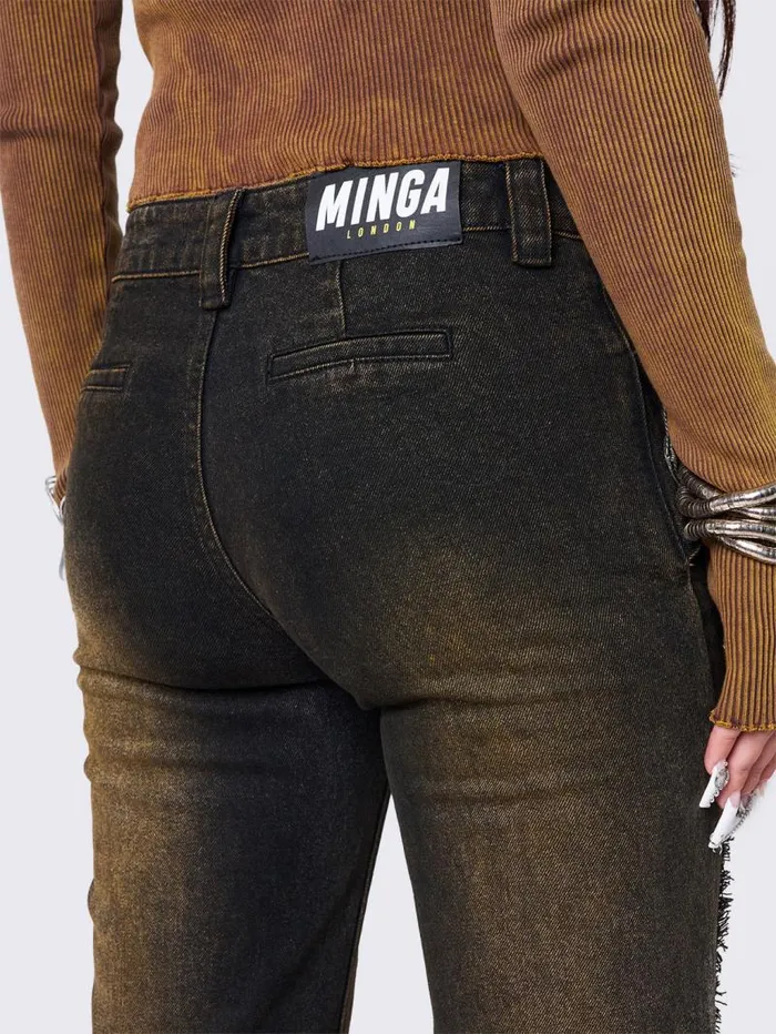 Gia Overdye Belted Flare Jeans Women Minga London Bottoms