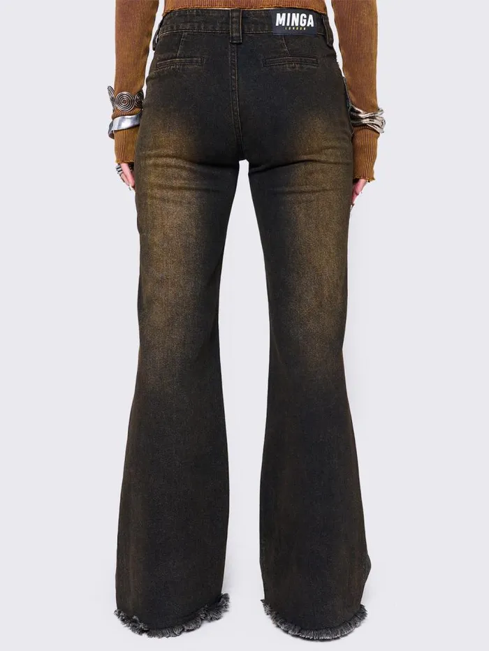 Gia Overdye Belted Flare Jeans Women Minga London Bottoms