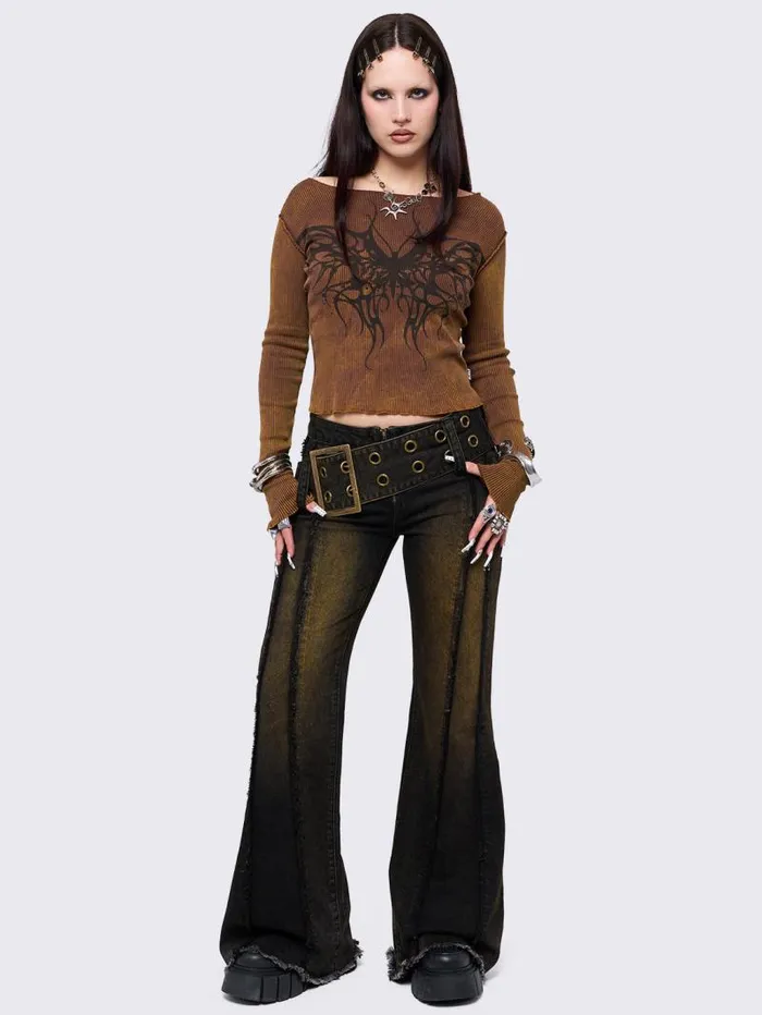 Gia Overdye Belted Flare Jeans Women Minga London Bottoms