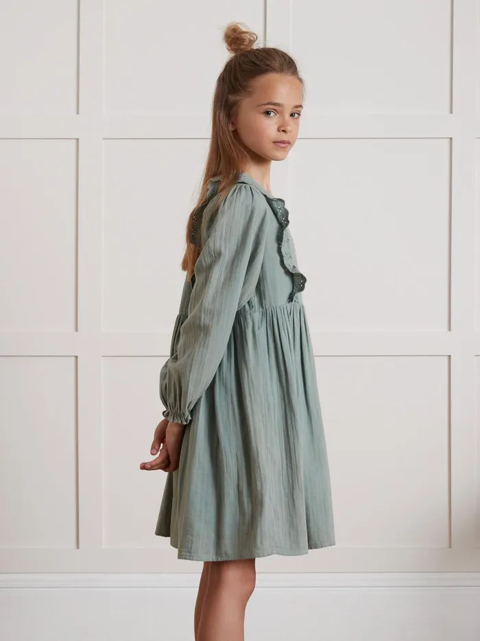 Girls Clothing Cyrillus Cotton Gauze Dress Vert De Gris