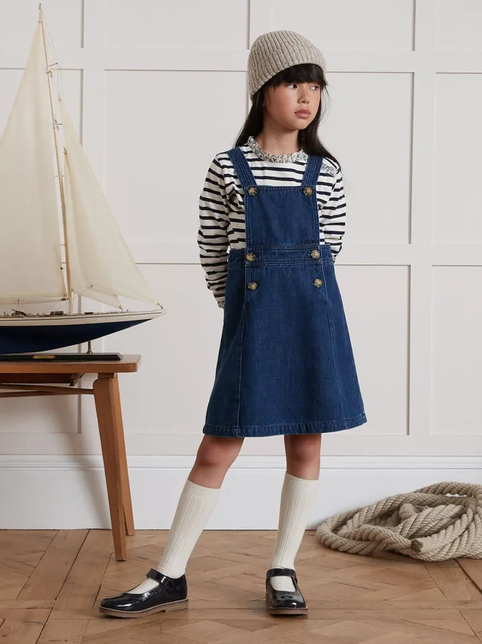 Girls Clothing Cyrillus Denim Apron Dress Denim Brut