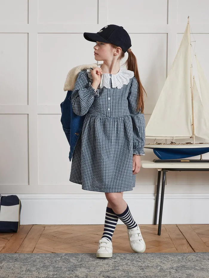 Girls Clothing Cyrillus Dress With Small Checks Vichy Bleu