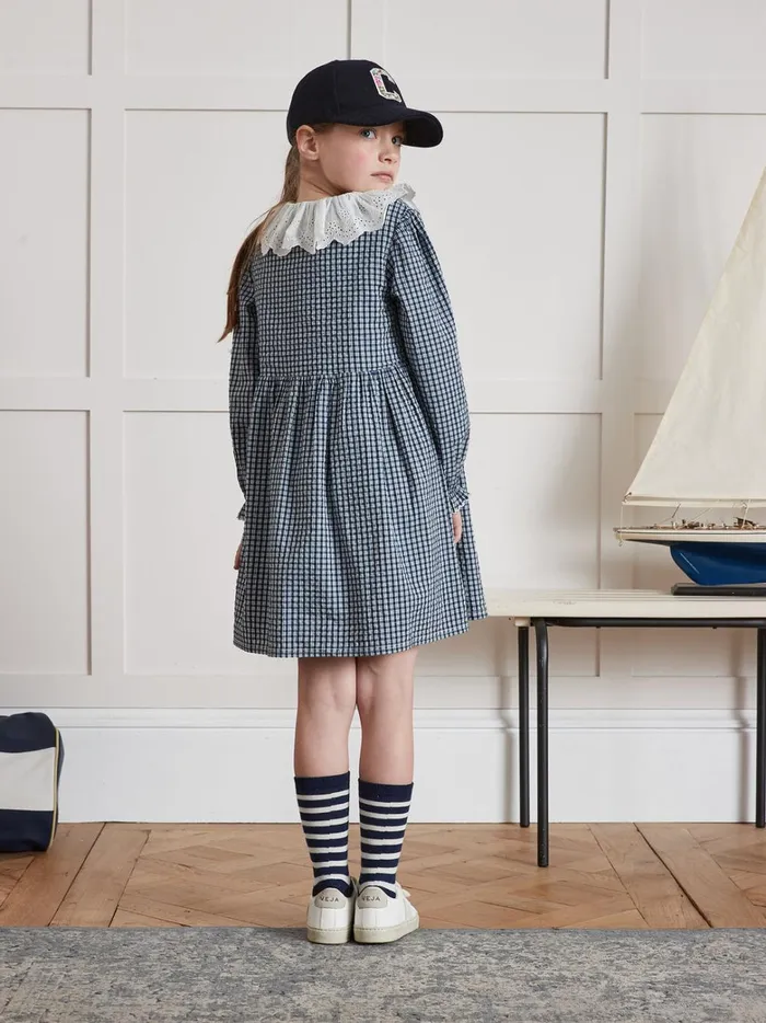 Girls Clothing Cyrillus Dress With Small Checks Vichy Bleu