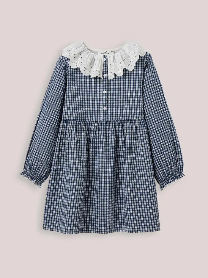 Girls Clothing Cyrillus Dress With Small Checks Vichy Bleu