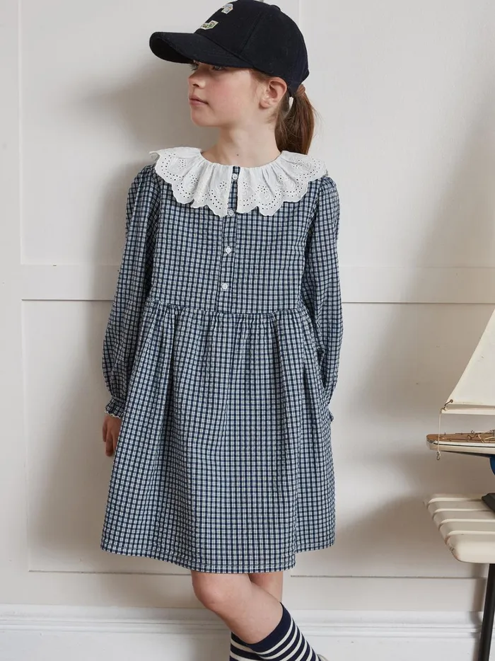 Girls Clothing Cyrillus Dress With Small Checks Vichy Bleu