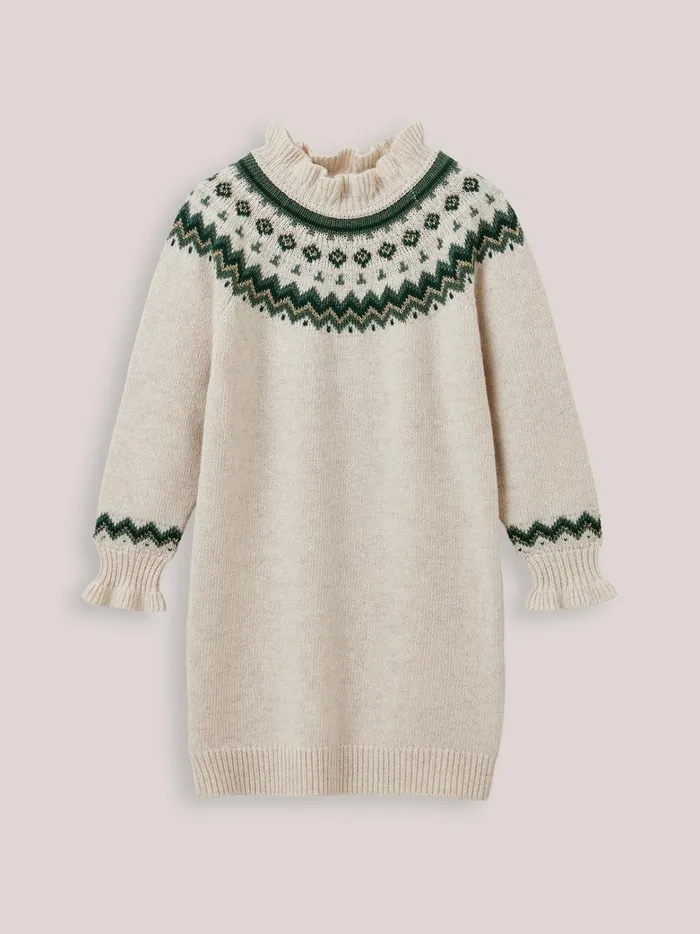 Girls Clothing Cyrillus Jacquard SweaterDress Ecru Chine