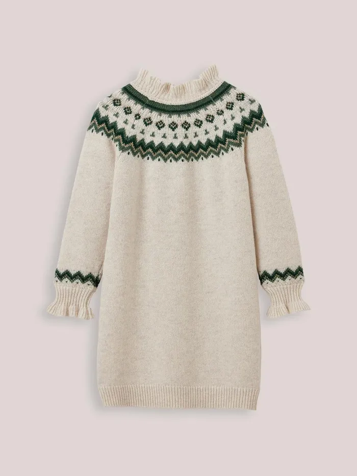 Girls Clothing Cyrillus Jacquard SweaterDress Ecru Chine