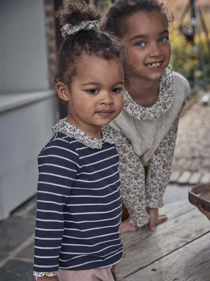 Girls Clothing Cyrillus Organic Cotton SailorStripe TShirt Details Made With Liberty Fabric Marine