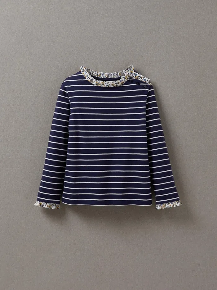 Girls Clothing Cyrillus Organic Cotton SailorStripe TShirt Details Made With Liberty Fabric Marine