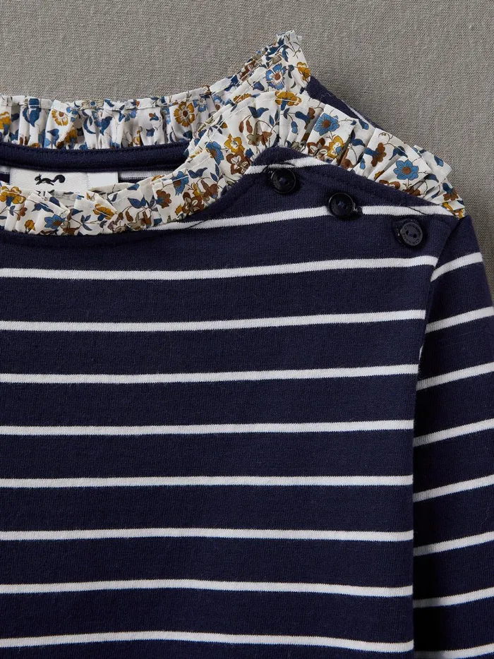 Girls Clothing Cyrillus Organic Cotton SailorStripe TShirt Details Made With Liberty Fabric Marine
