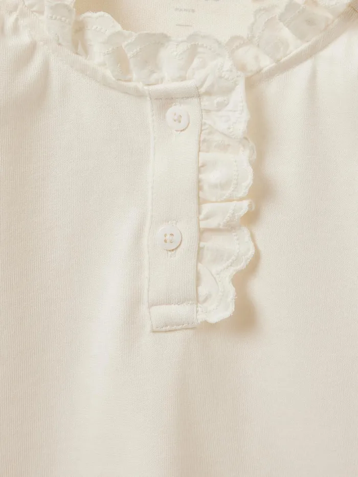 Girls Clothing Cyrillus TShirt With Embroidered High Neckline 8211 Organic Cotton Ecru