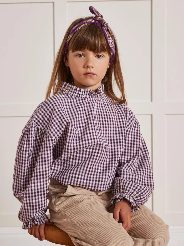 Girls Clothing Cyrillus Tilda Gingham Check Blouse 8211 Apaches Collection Violet