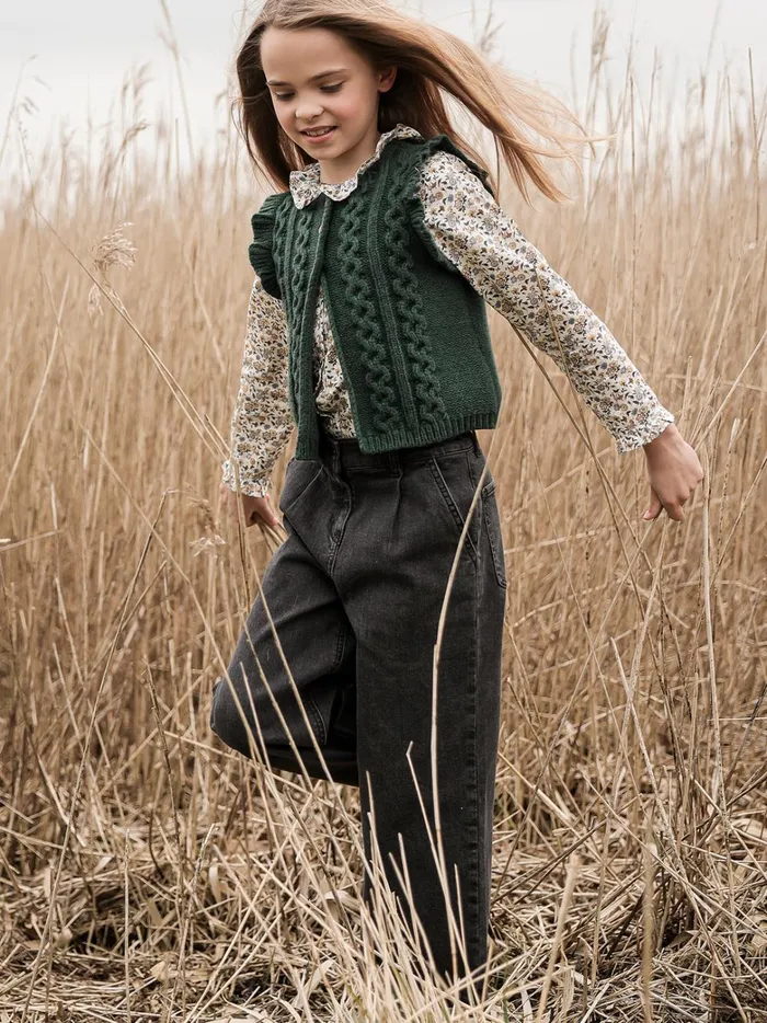 Girls Clothing Cyrillus WideLeg Denim Trousers Gris Delave