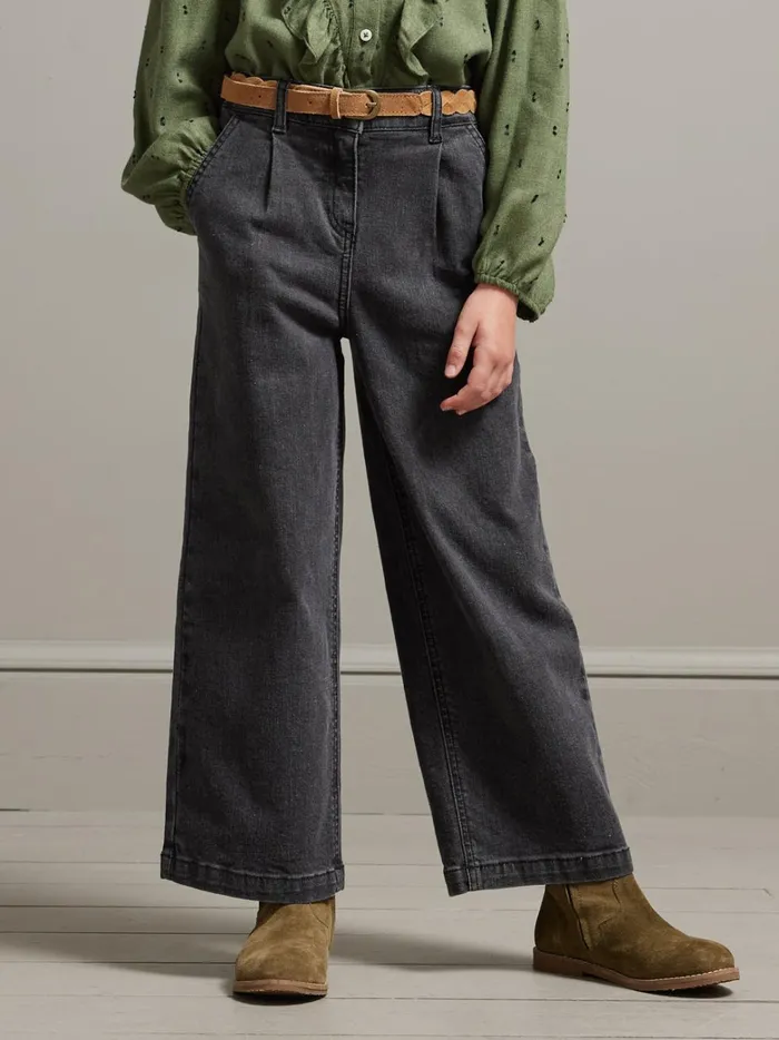 Girls Clothing Cyrillus WideLeg Denim Trousers Gris Delave