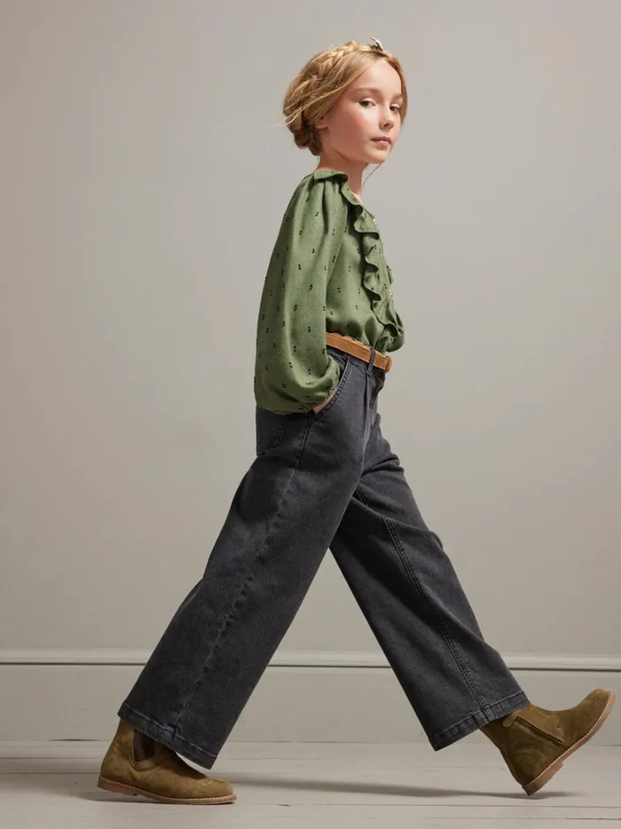 Girls Clothing Cyrillus WideLeg Denim Trousers Gris Delave