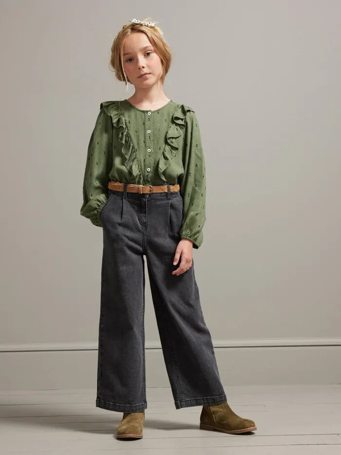 Girls Clothing Cyrillus WideLeg Denim Trousers Gris Delave