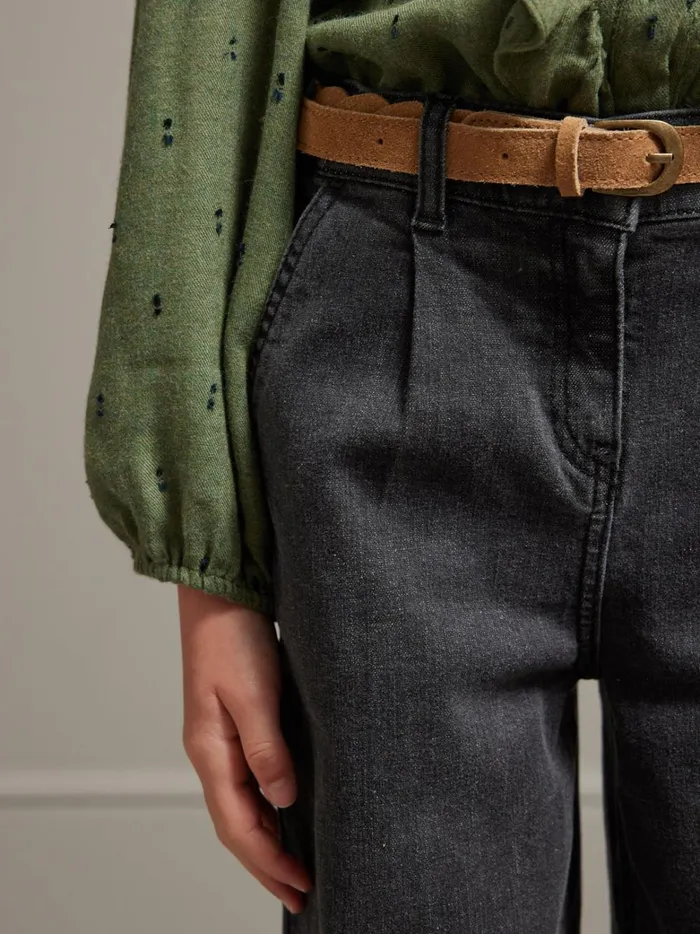 Girls Clothing Cyrillus WideLeg Denim Trousers Gris Delave
