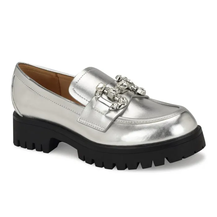 Glammy Lugsole Loafers Silver Women Nine West Flats Glammy Lugsole Loafers Silver Women Nine West Flats