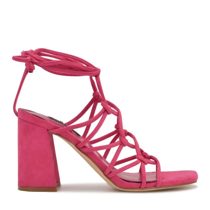 Glaven Ankle Wrap Sandals Pink Suede Women Nine West Sandals