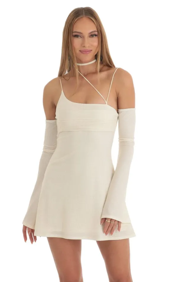 Glitter Strappy Party Dress White Women LUCY IN THE SKY Mini Dresses