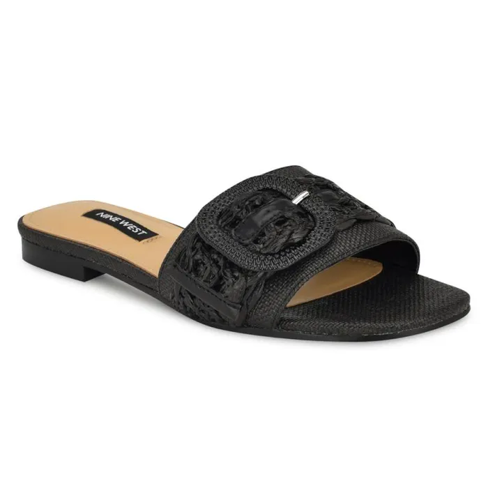 Hagleigh Flat Slide Sandals Black Raffia Women Nine West Sandals Hagleigh Flat Slide Sandals Black Raffia Women Nine West Sandals